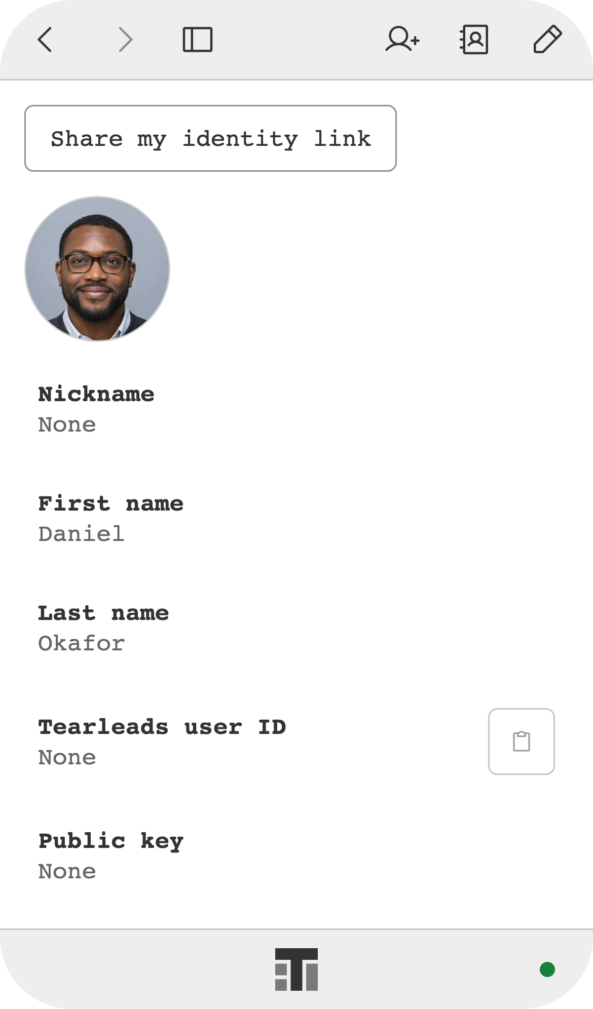 A contact on a phone, with a profile photo, nickname, and name fields.