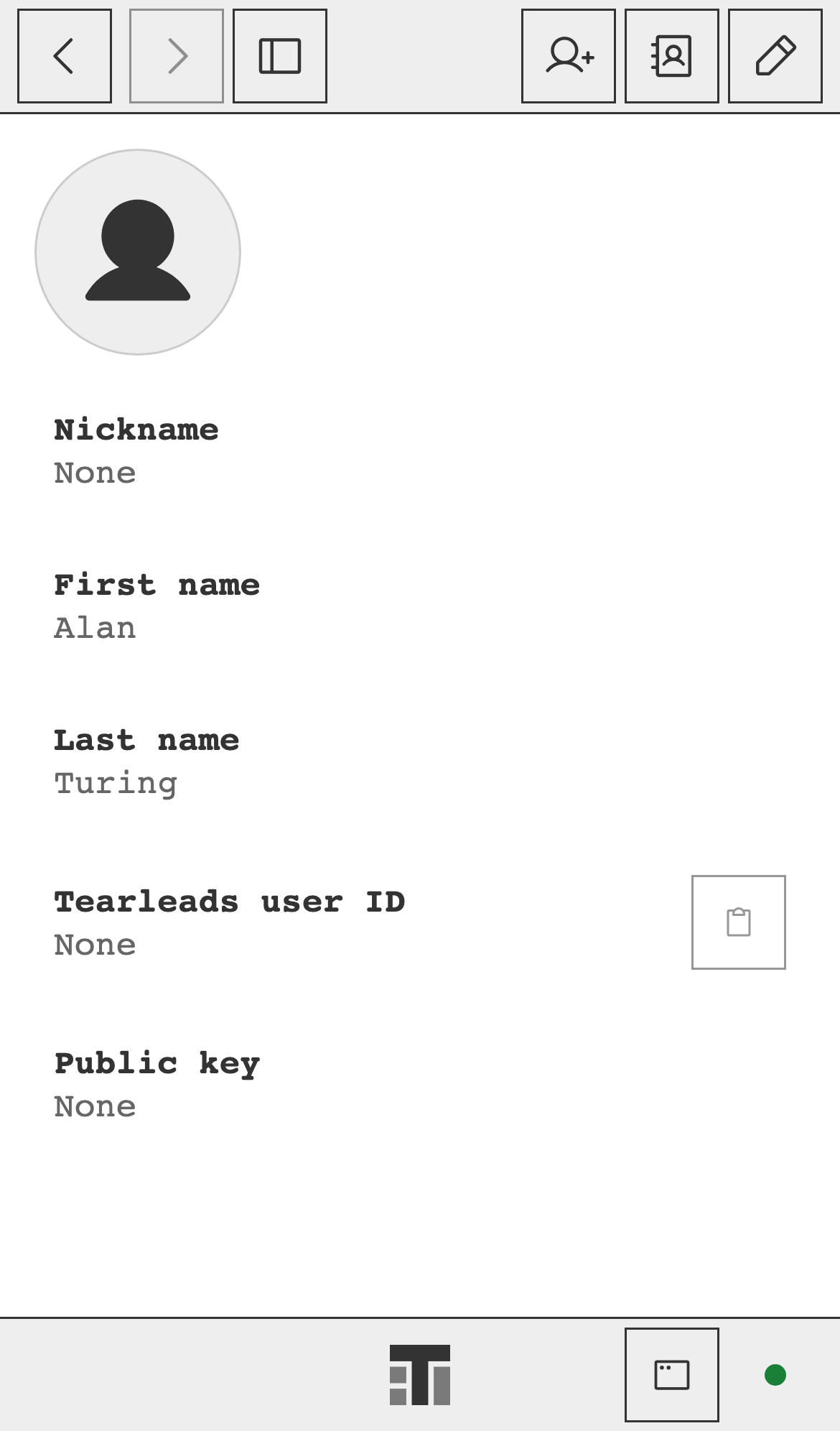 A contact on a phone, with a profile photo, nickname, and name fields.