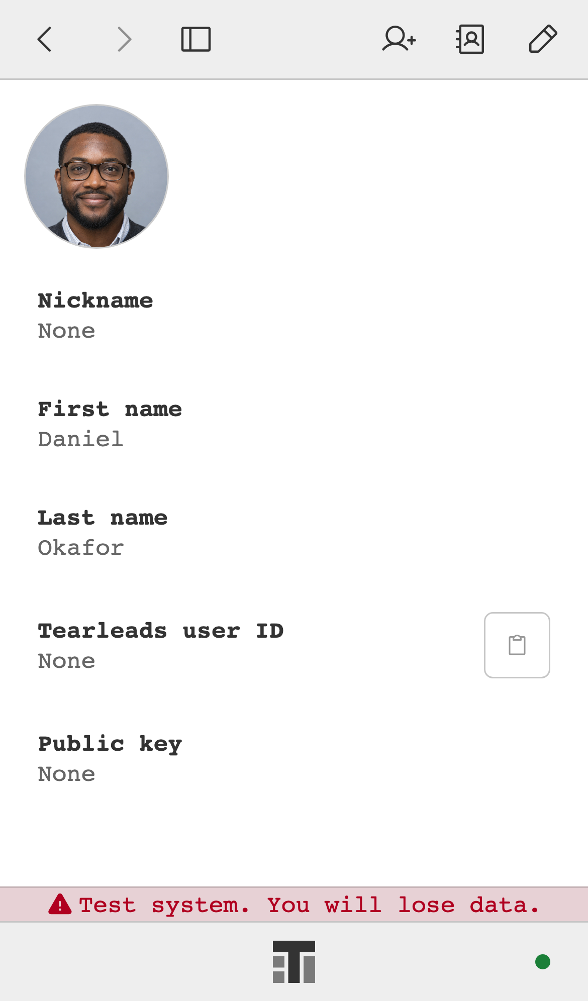 A contact on a phone, with a profile photo, nickname, and name fields.
