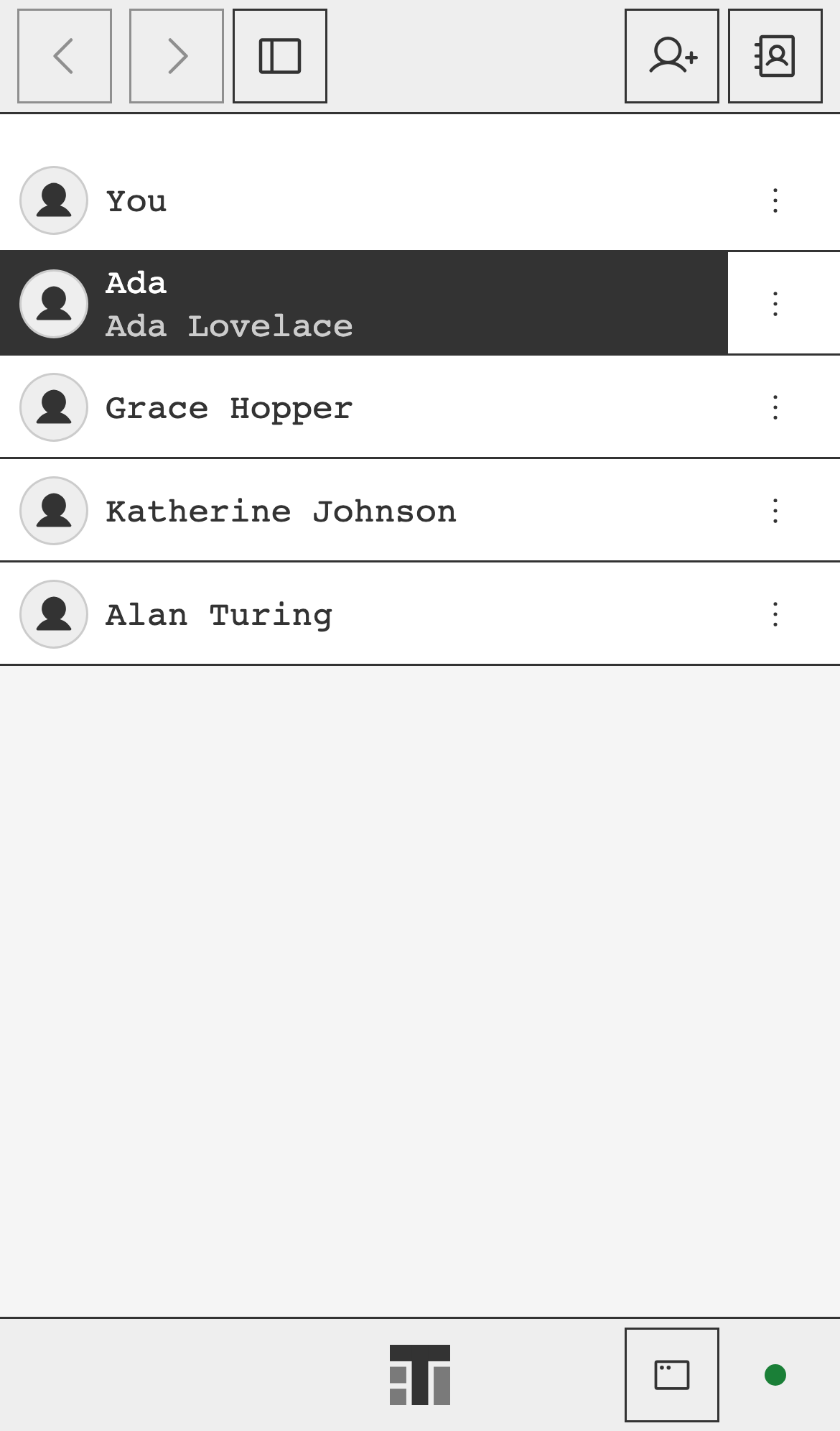 Contacts on a phone: a list of people with their profile photos.