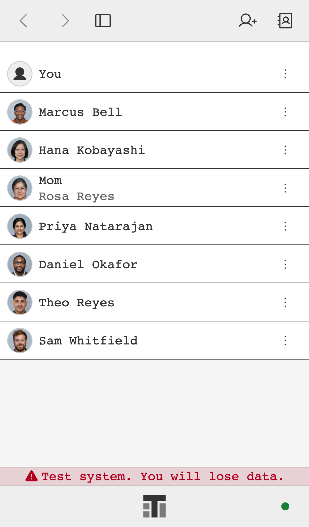 Contacts on a phone: a list of people with their profile photos.